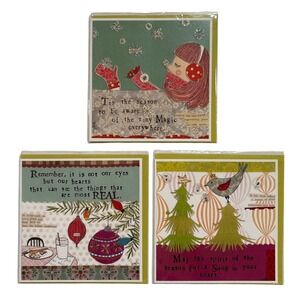 Magic Joy Snow Birds Trees Christmas Cards 3 Holiday Greetings Cute Art‎ Style